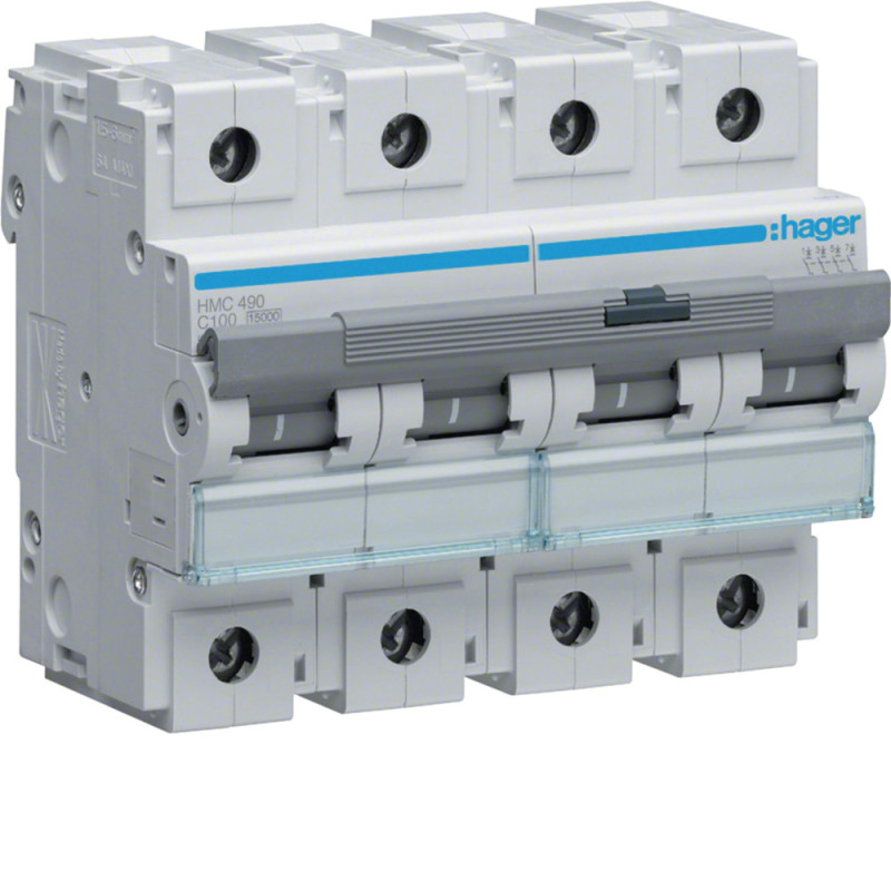 Disjoncteur 100A 4P 15kA Courbe C 6modules - Hager - HMC490