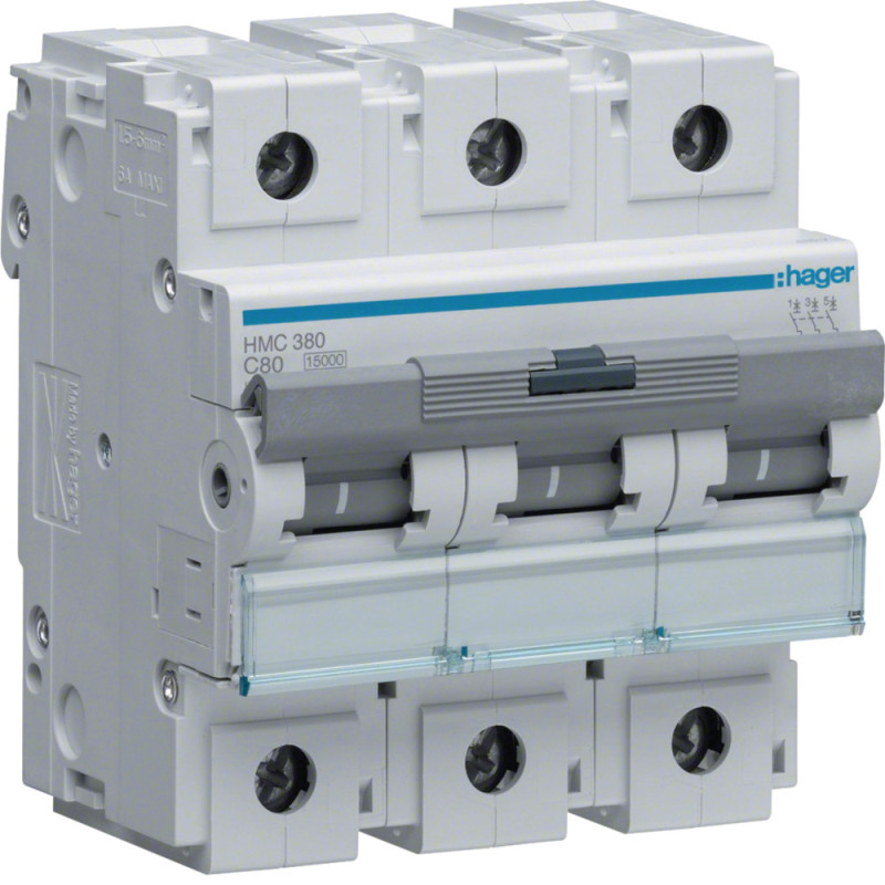 Disjoncteur 3P 15kA C-80A 4.5M - Hager - HMC380