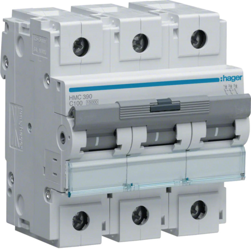 Disjoncteur 100A 3P 15kA Courbe C 4,5modules - Hager - HMC390