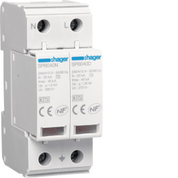Parafoudre 2P T2 TNS/TT Uc 275V In 20kA Imax 40kA - Hager - SPB240D