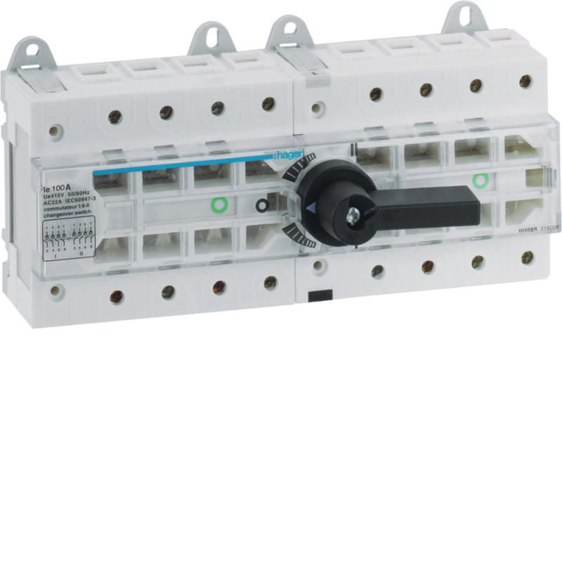 Inverseur de source modulaire 4P In100A Ue380 - 690Vac Poignée rotative courte - Hager - HI405R
