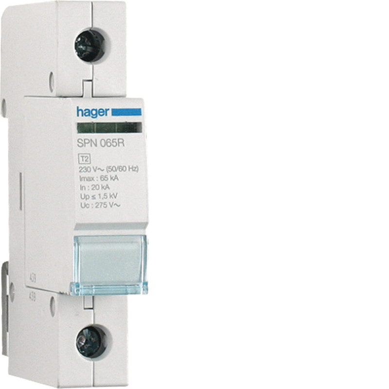 Cartouche 65KA 275V pour parafoudre débrochable avec réserve - Hager - SPN065R Cartouche 65KA 275V pour parafoudre débrochable avec réserve - Hager - SPN065R