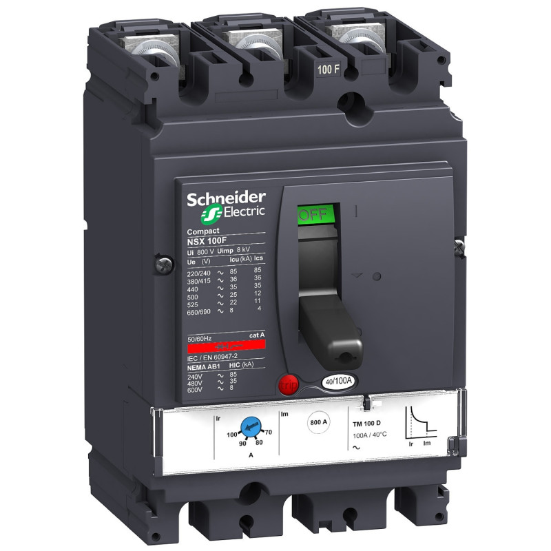 Disjoncteur - déclencheur magnéto-thermique TM-D - 100A - 3P3d - Compact NSX100F Schneider Electric - LV429630
