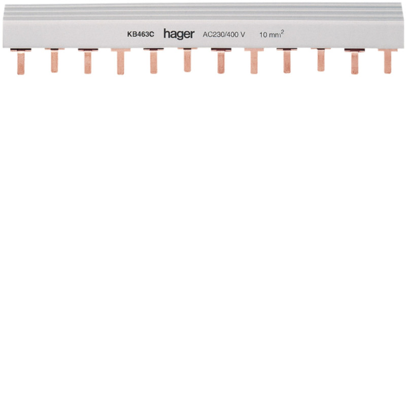 Barre de pontage 3P+N 63A à languette 10mm² 6modules - Hager - KB463C