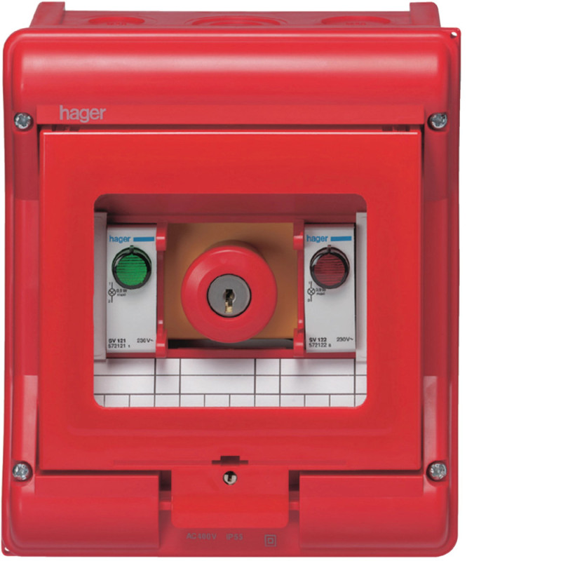 Coffret sécurité Vector IP55 IK07 cl.II équipé coup de poing 4+2 modules - Hager - VE105U
