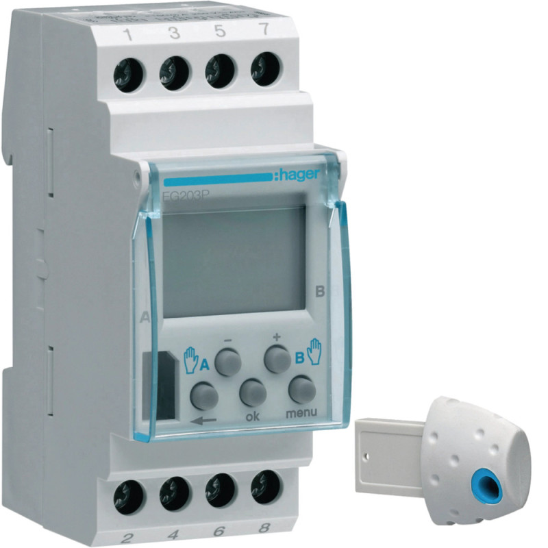 Interrupteur horaire électronique 2 voies sur 7 jours, version base - Hager - EG203B