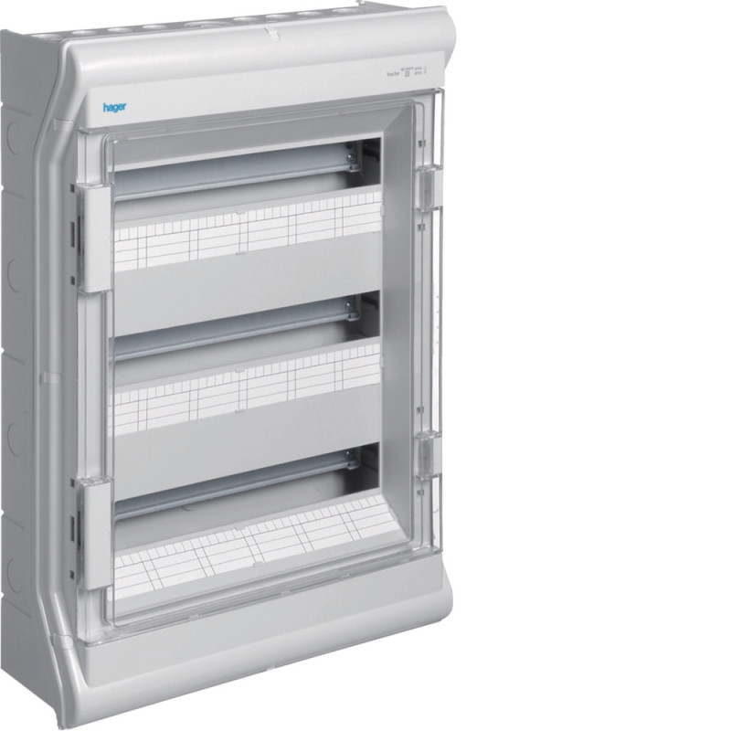 Coffret de distribution étanche vector IP55, 3 rangées 54 modules 602x418x151mm - Hager - VE318F