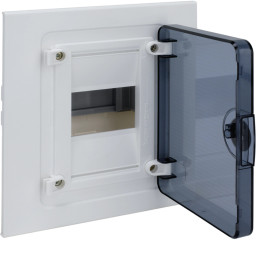 Petit distributeur, golf, encastré, 1 rangée, 4 m, IP40, terminal MS, PE, porte transparente - Hager - VF104TF