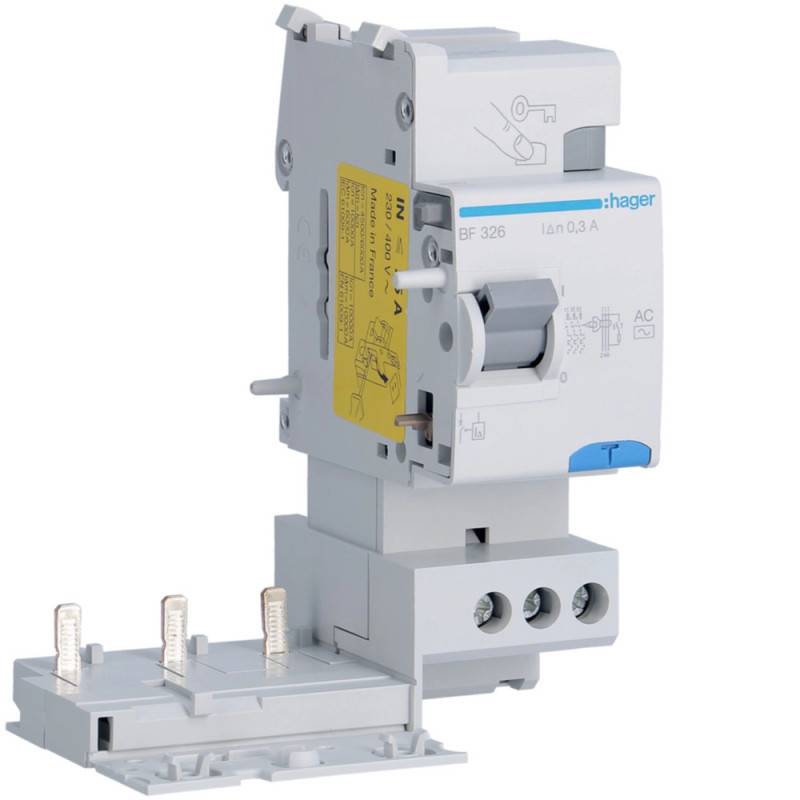 Bloc différentiel 3P 25A 300mA type AC - Hager - BF326