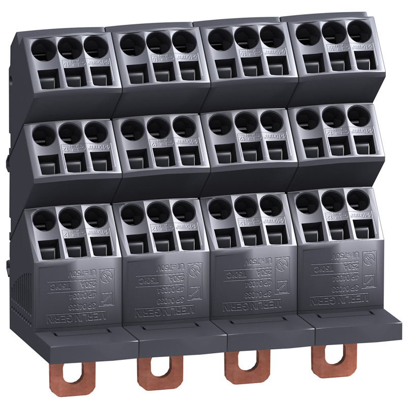 Répartiteur NSX 4P - 250A Icc 150kA - connect 4x(6x10mm² + 3x16mm²) Linergy DP Schneider Electric - LVS04034 Répartiteur NSX 4P - 250A Icc 150kA - connect 4x(6x10mm² + 3x16mm²) Linergy DP Schneider Electric - LVS04034