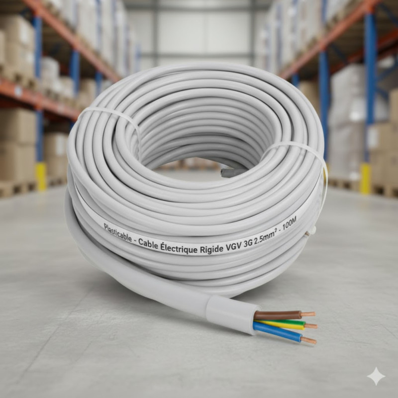 Cable Electrique Rigide VGV 3G2.5mm² rouleau de 100M - plasticable