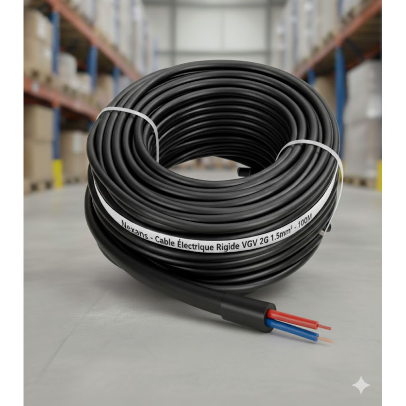 Cable Electrique Rigide VGV 2G1.5mm² rouleau de 100M - Nexans -