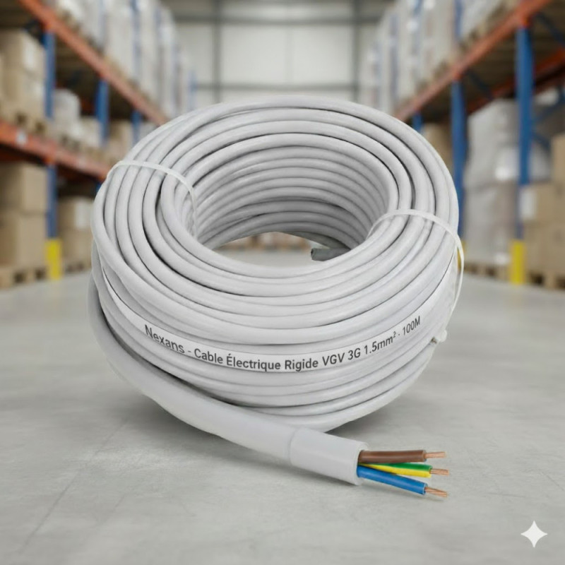 Cable Electrique Rigide VGV 3G1.5mm² rouleau de 100M - Nexans -