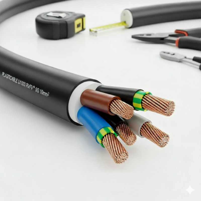 Câble électrique feuillard armé U-1000 RVFV 5G10mm² - Plasticable