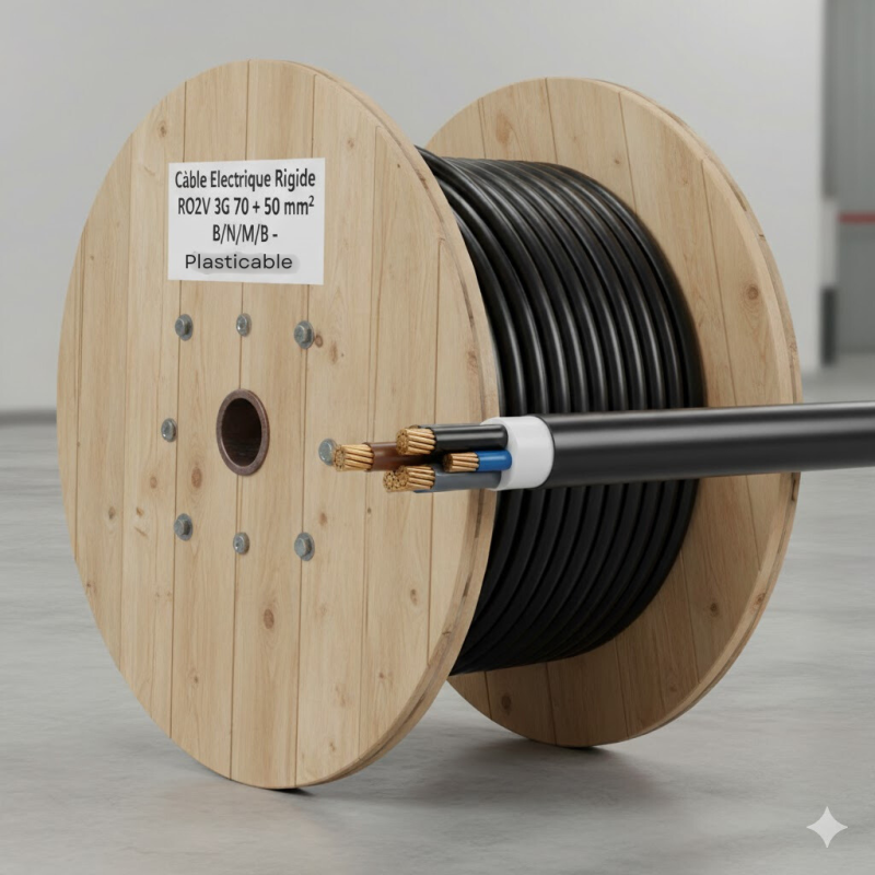 Câble Electrique Rigide R2V - RO2V - HG1000 - U-1000 R2V 3G70+50mm² B/N/M/B - Plasticable