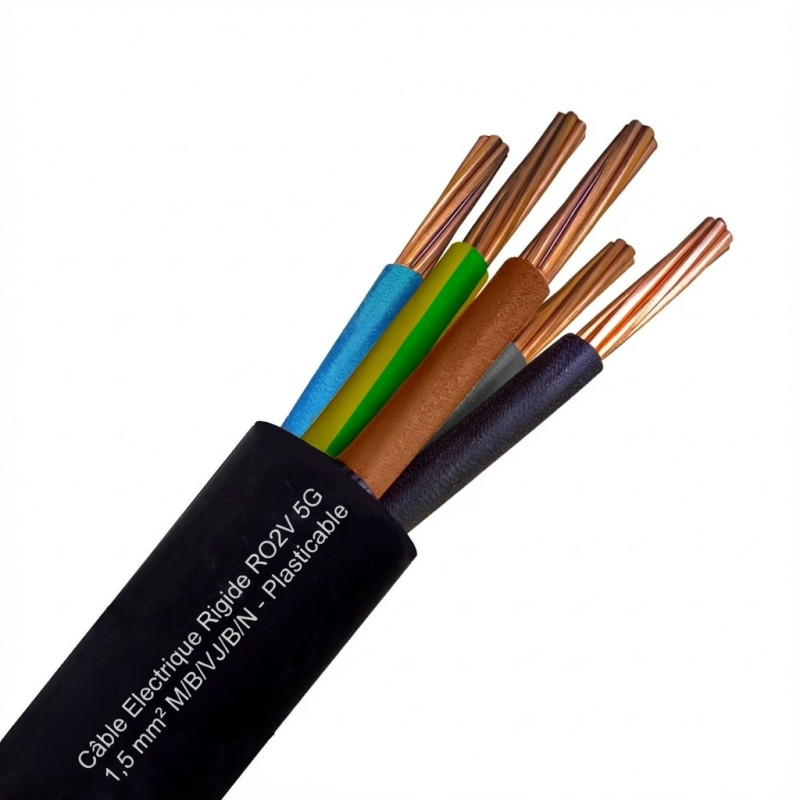 Câble Electrique Rigide R2V - RO2V - HG1000 - U-1000 R2V 5G1,5mm² M/B/VJ/B/N - Plasticable