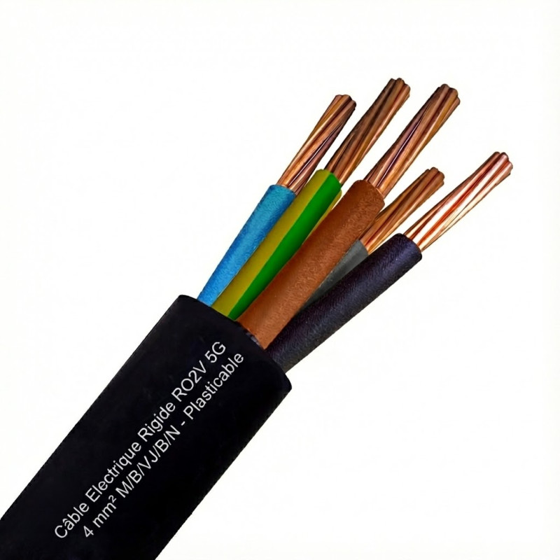 Câble Electrique Rigide R2V - RO2V - HG1000 - U-1000 R2V 5G4mm² M/B/VJ/B/N - Plasticable