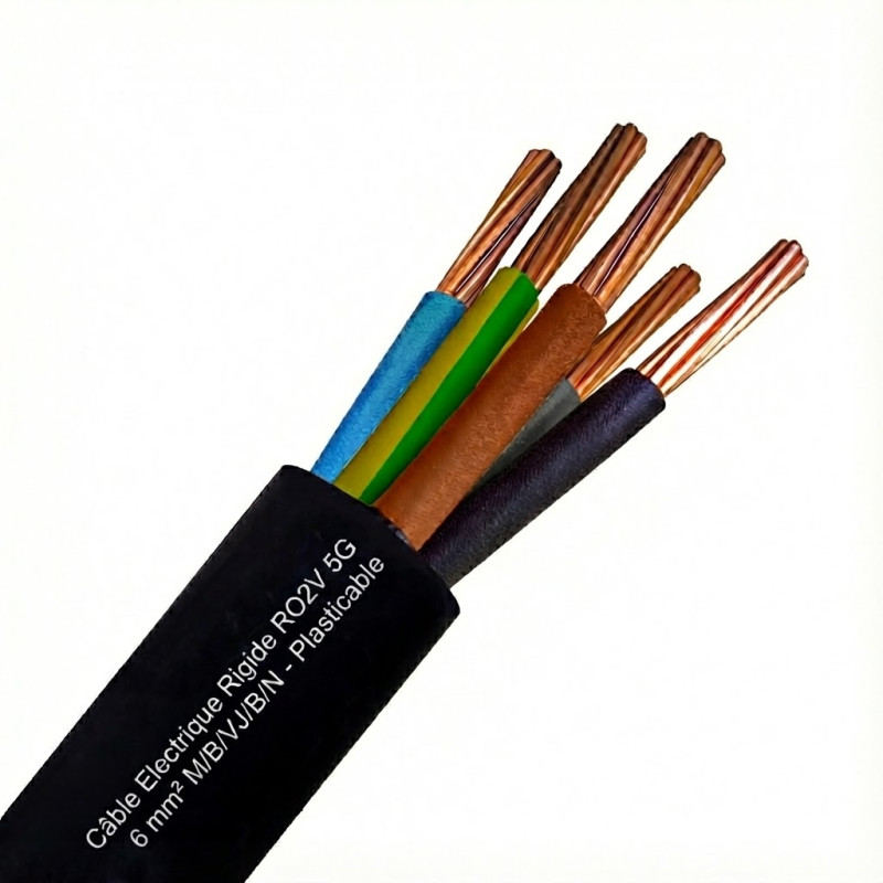 Câble Electrique Rigide R2V - RO2V - HG1000 - U-1000 R2V 5G6mm² M/B/VJ/B/N - Plasticable