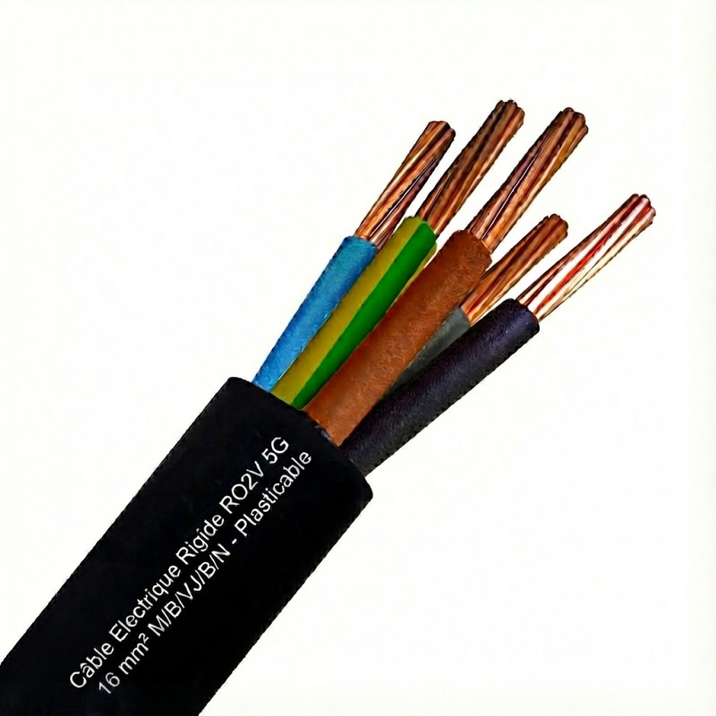 Câble Electrique Rigide R2V - RO2V - HG1000 - U-1000 R2V 5G16mm² M/B/VJ/B/N - Plasticable