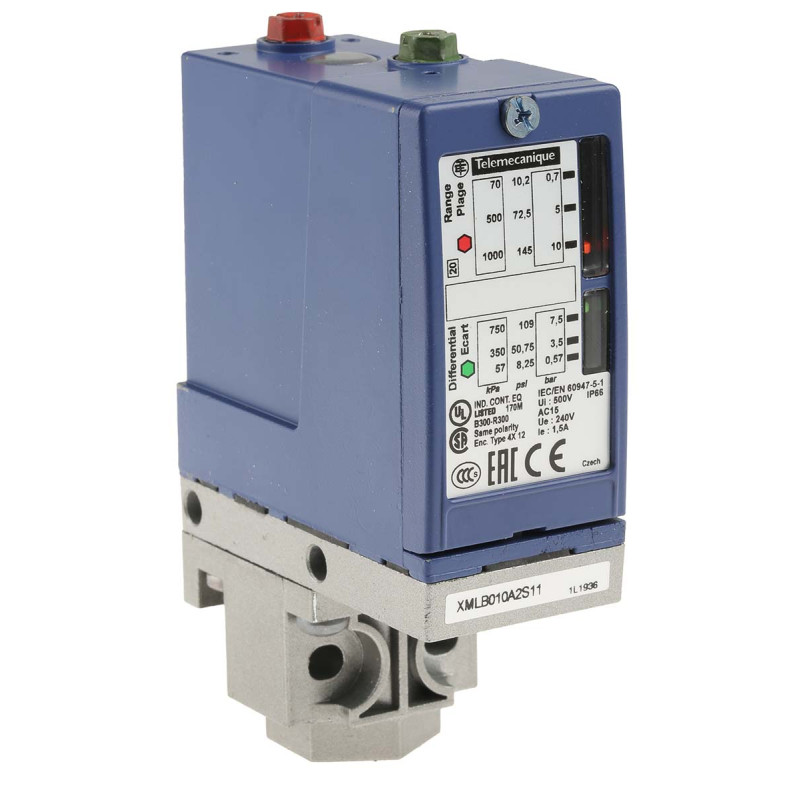 Pressostat XMLB 10 bar écart réglable 2 seuils 1OF, Schneider Electric - XMLB010A2S11