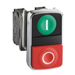 Bouton-poussoir Ø22 double touche, ressort de rappel vert + rouge IP66, IP69 K Harmony XB4 Schneider Electric - XB4BL73415