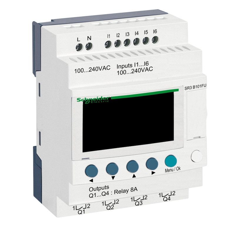 Relais intelligent modul.- 10 E/S - 100..240Vca - horloge - affichage Zelio Logic Schneider Electric - SR3B101FU