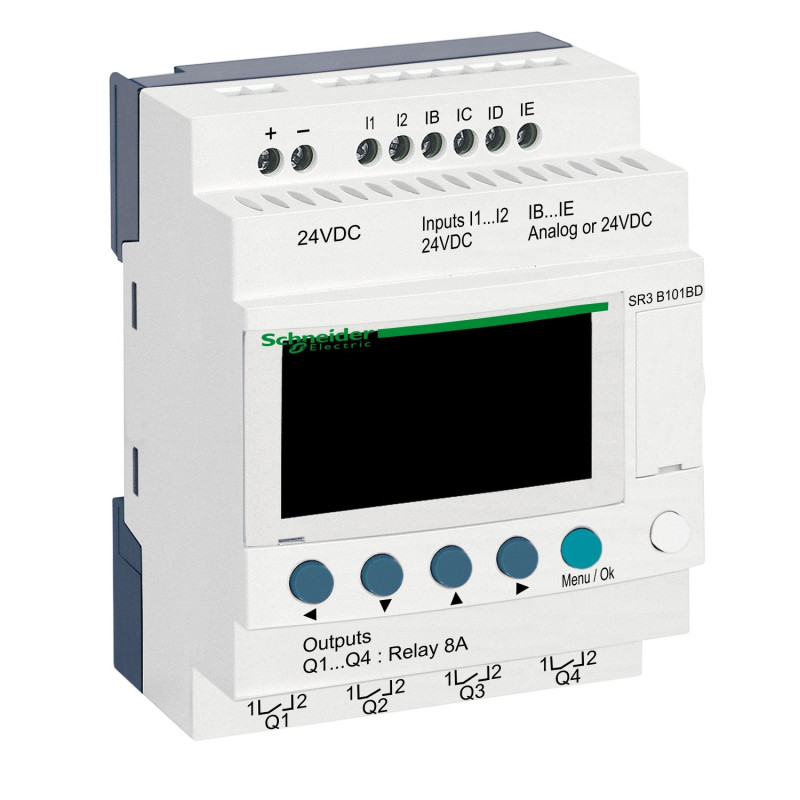 Relais intelligent modulaire - 10 E/S - 24Vcc - horloge - affichage Zelio Logic Schneider Electric - SR3B101BD