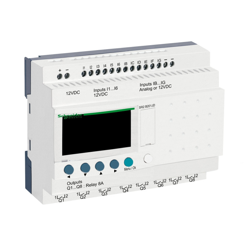 Relais intelligent compact - 20 E/S 12Vcc - horloge - affichage Zelio Logic Schneider Electric - SR2B201JD