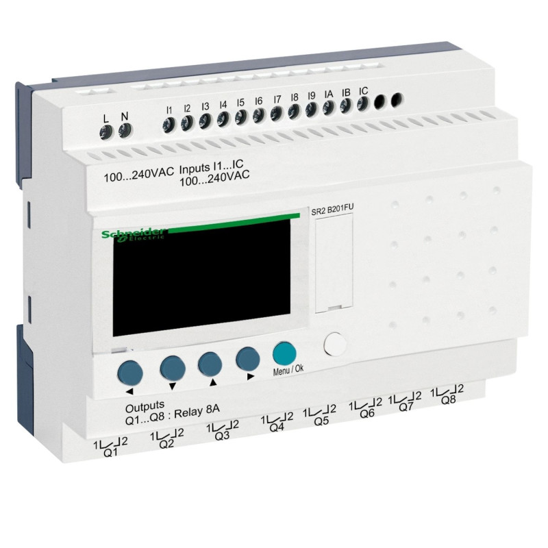 Relais intelligent compact - 20 E/S 100..240Vca - horloge - affichage Zelio Logic Schneider Electric - SR2B201FU