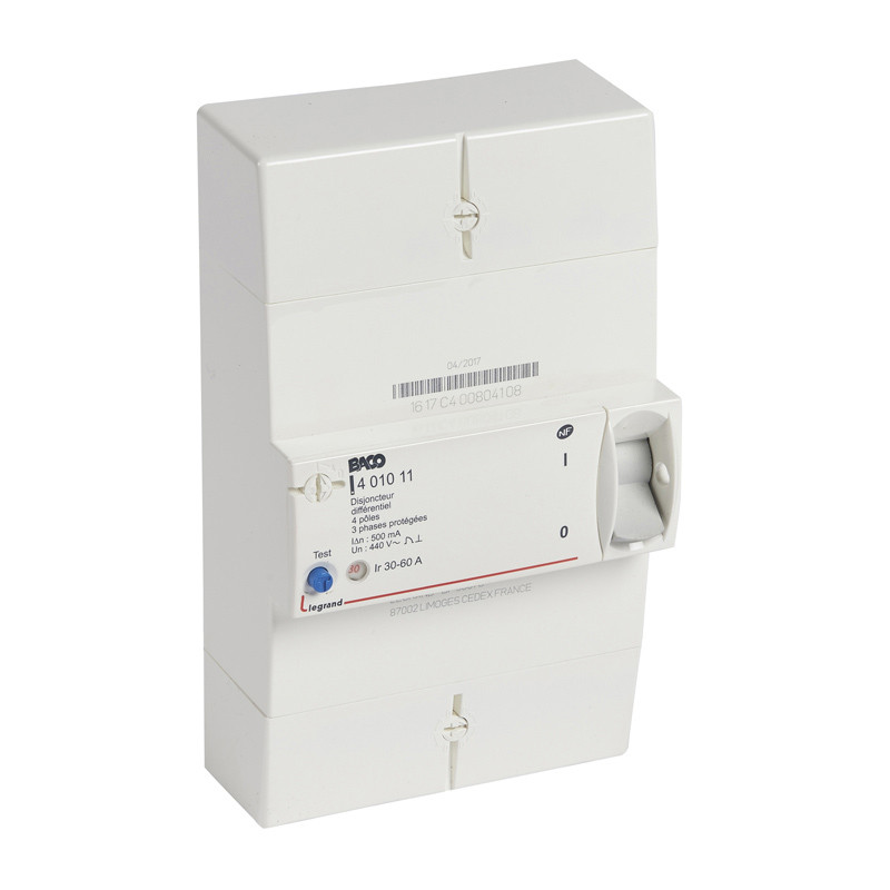 Disjoncteur de branchement tétrapolaire différentiel 500mA instantané - 60A Enedis Legrand - 401011