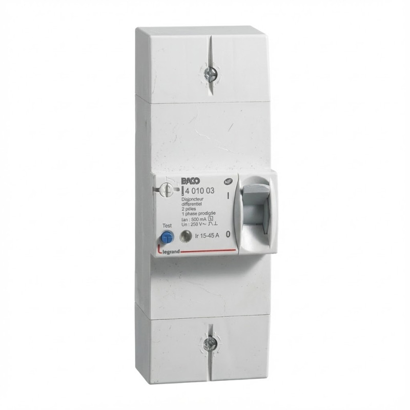 Disjoncteur de branchement 250V bipolaire différentiel 500mA sélectif - 45A Enedis Legrand - 401003