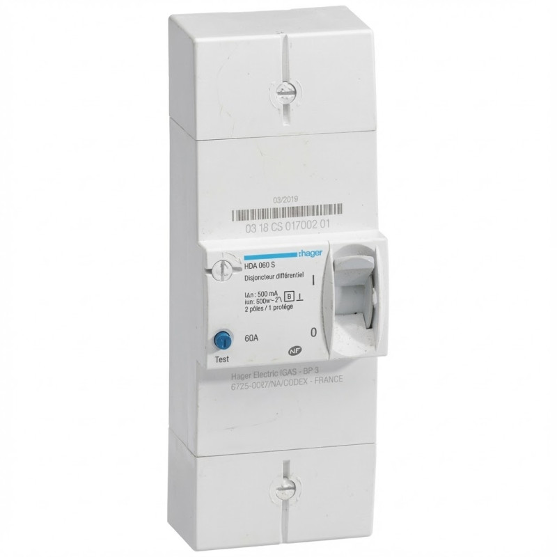 Disjoncteur d'abonné monophasé 60A 500mA différentiel sélectif HAGER - HDA260SF