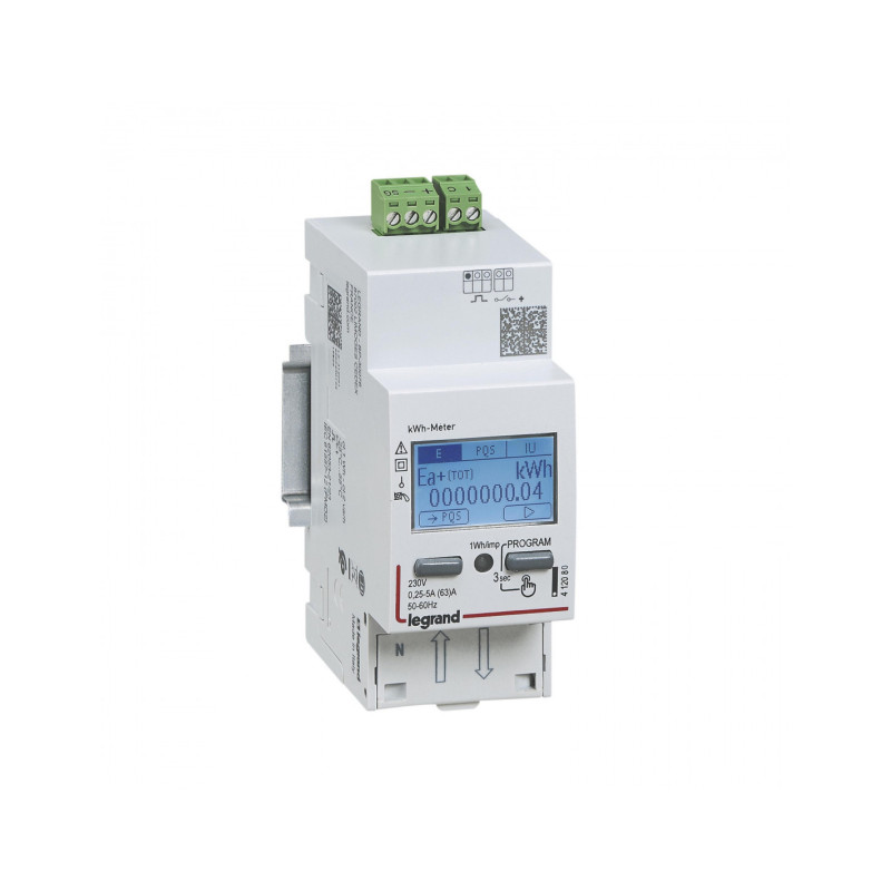 Compteur modulaire monophasé EMDX³ non MID raccordement direct 63A 2 modules avec sortie à impulsions - LEGRAND - 412080
