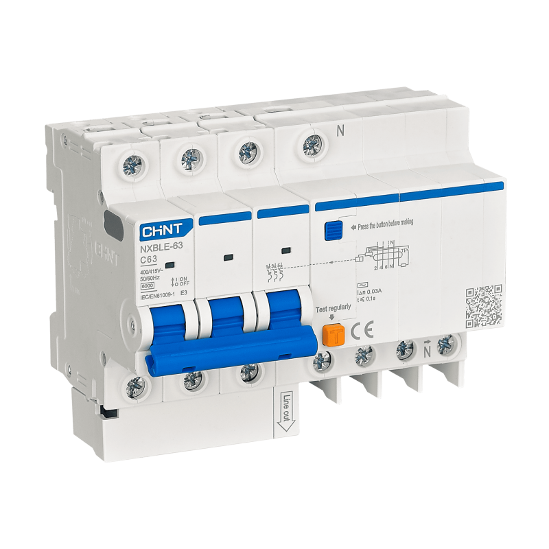 Disjoncteur Différentiel 6KA 4P C-63A 30mA NXBLE-63 CHINT - 982163