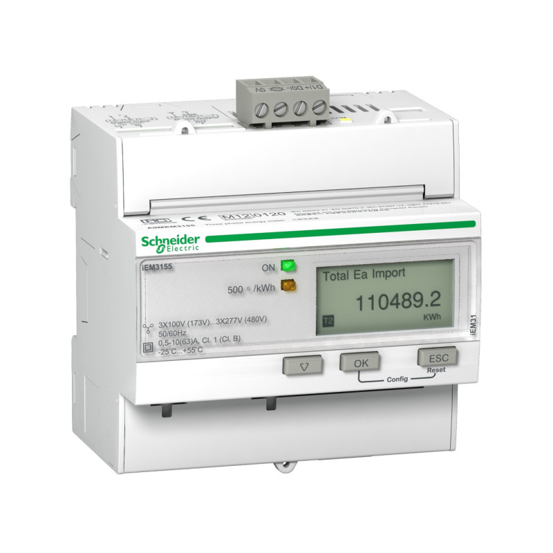 Acti9 iEM compteur d'énergie tri 63A multitarif alarme kW Modbus MID - SCHNEIDER - A9MEM3155