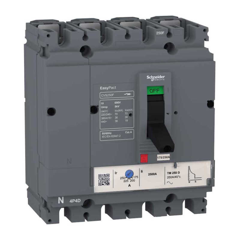 Disjoncteur, EasyPact CVS250F, 36 kA à 415 VCA, 4P4d, 250 A, déclencheur TM-D - Schneider Electric - LV525353
