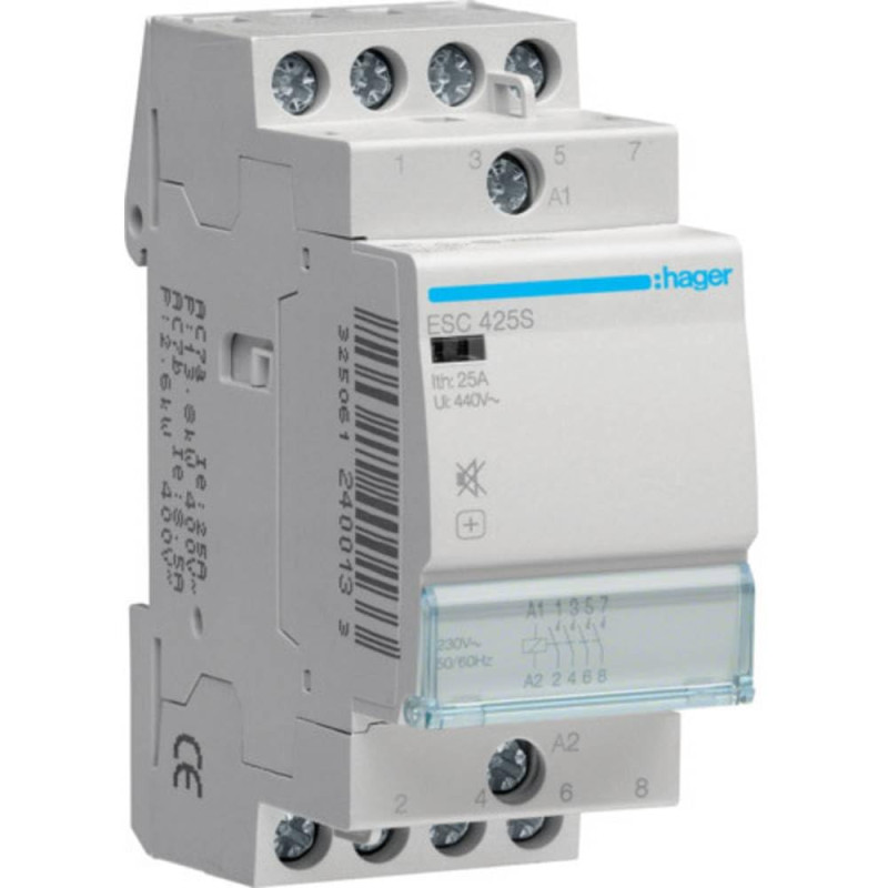 Contacteur modulaire sans commande manuelle 25A - 4F - 230V - HAGER - ESC425