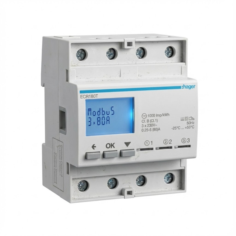 Compteur d'énergie monophasé direct 3x80A 4M MODBUS - HAGER - ECR180T