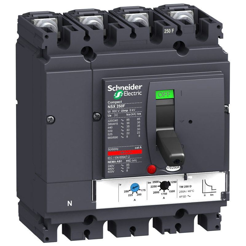 Disjoncteur + déclencheur magnéto-thermique TMD - 250A - 4P4d, Compact NSX250F Schneider Electric - LV431650