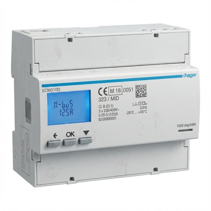 Compteur d'énergie triphasé direct 125A 6M MBUS MID - HAGER - ECM310D