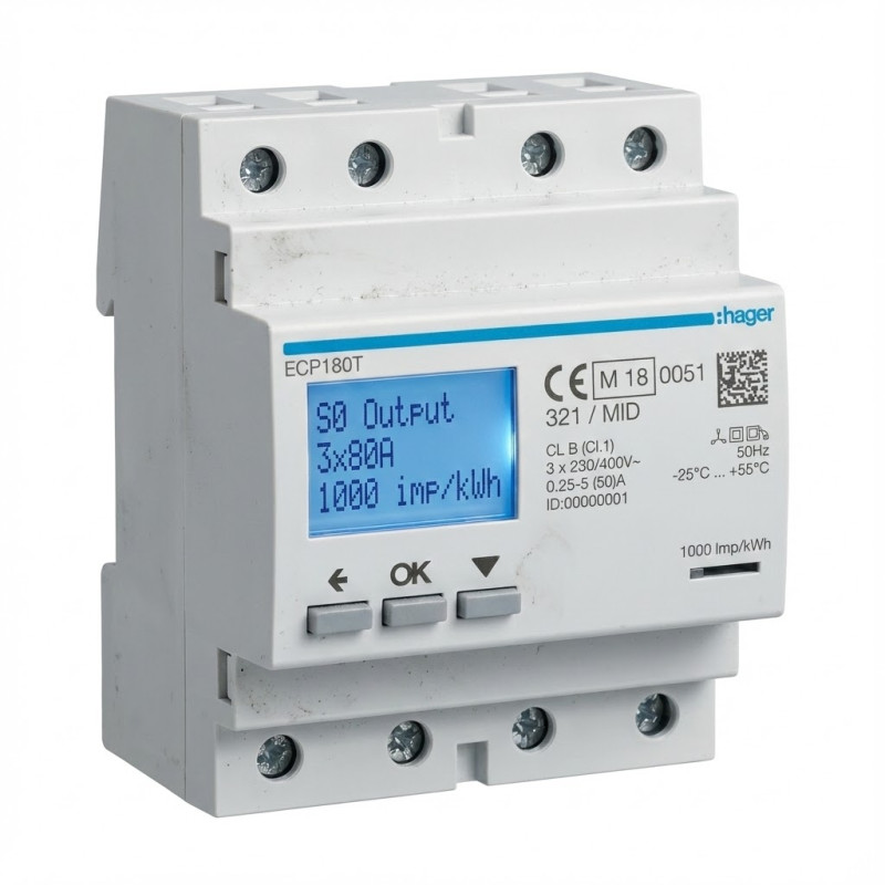 Compteur d'énergie monophasé direct 3x80A 4M S0 - HAGER - ECP180T