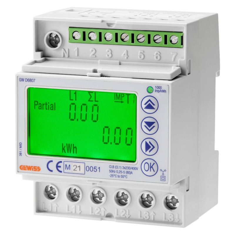 COMPTEUR D'ENERGIE TRIPHASE DIRECT MID 80A 4M - GEWISS - GWD6807