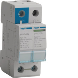 PARAFOUDRE PH+N -TYPE 2 -15KA- HAGER- SPN215D