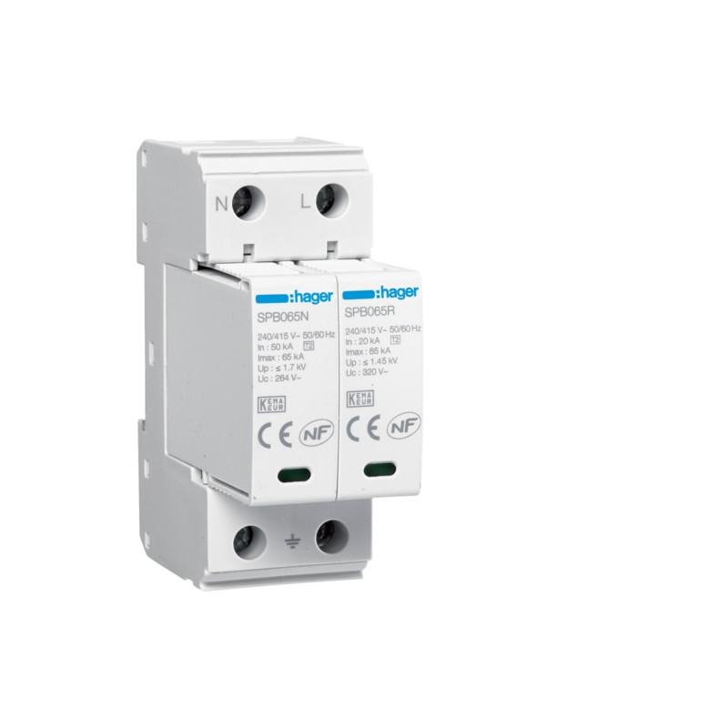 PARAFOUDRE 2P In 20kA Imax 65KAT2 TNS/TT Uc 320V -HAGER-SPB265R