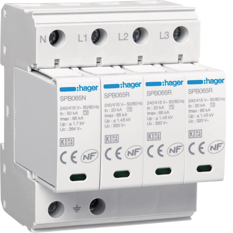PARAFOUDRE -15KA- 4P T2 TNS/TT+ CONTACT -HAGER-SPB415R