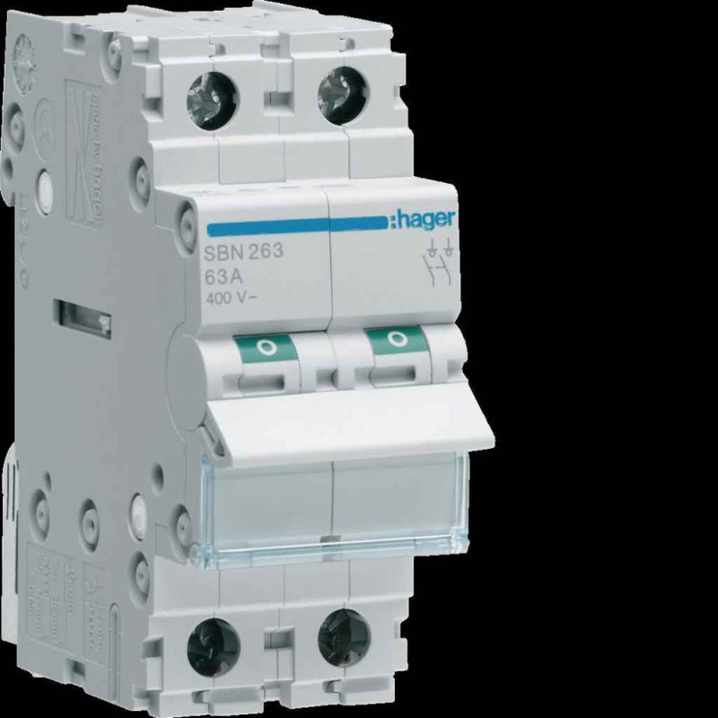 Interrupteur sectionneur 63A 2P 2 modules - HAGER - SBN263