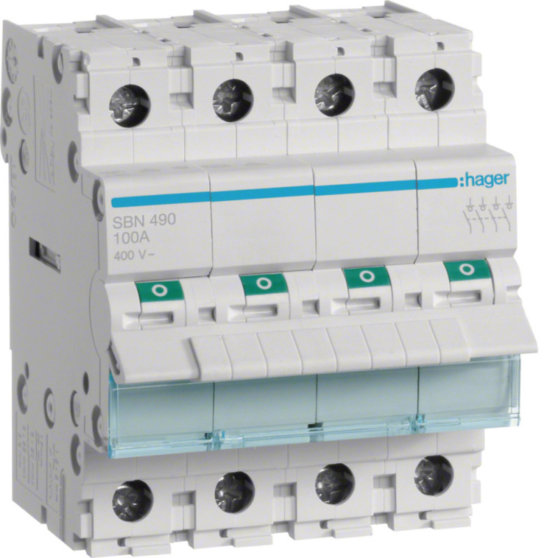 Interrupteur modulaire 4 pôles 100A - HAGER - SBN490