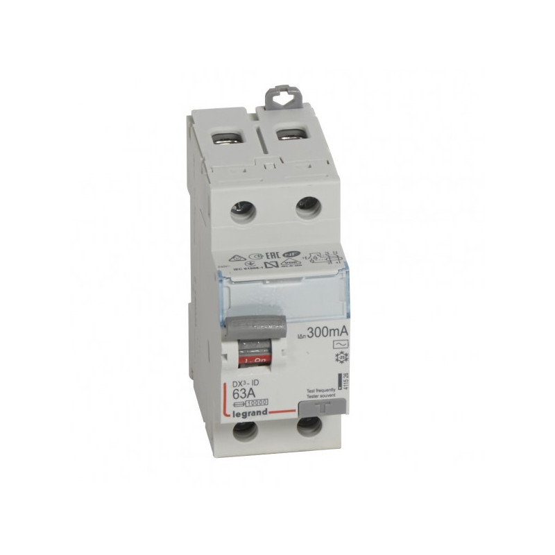 Interrupteur différentiel DX³-ID à vis - 2P 230V~ 63A typeAC 300mA - Legrand - 411526
