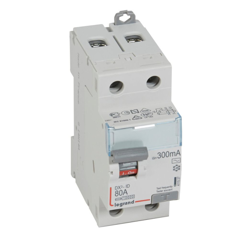 Interrupteur différentiel DX³-ID à vis - 2P 230V~ 80A typeAC 300mA - Legrand - 411527