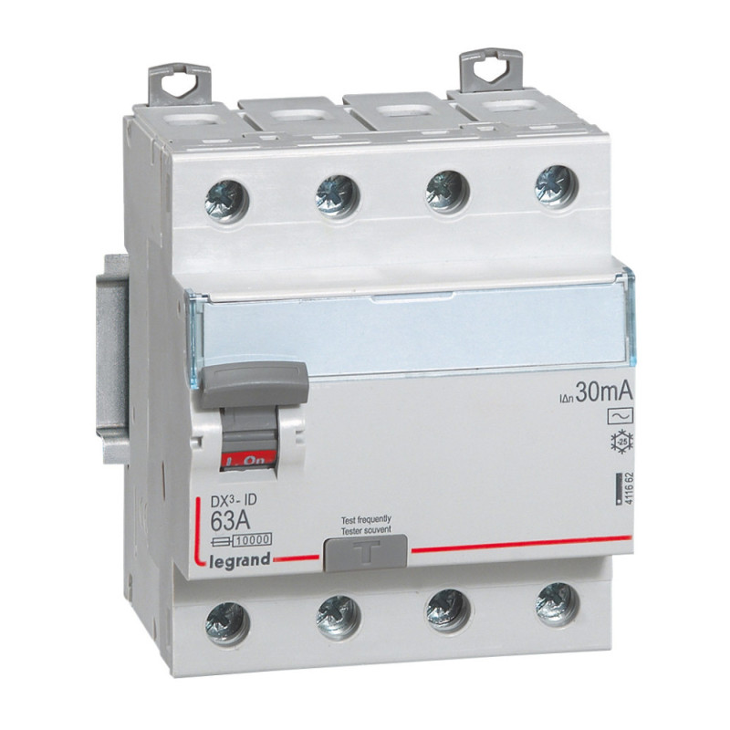 Interrupteur différentiel DX³-ID à vis - 4P 400V~ 63A typeAC 30mA - Legrand - 411662